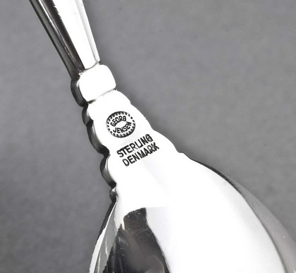 Georg Jensen Sterling Silver Acorn Pattern Set (3) - Sugar Shovel, Jam Spoon, Cold Cut Fork